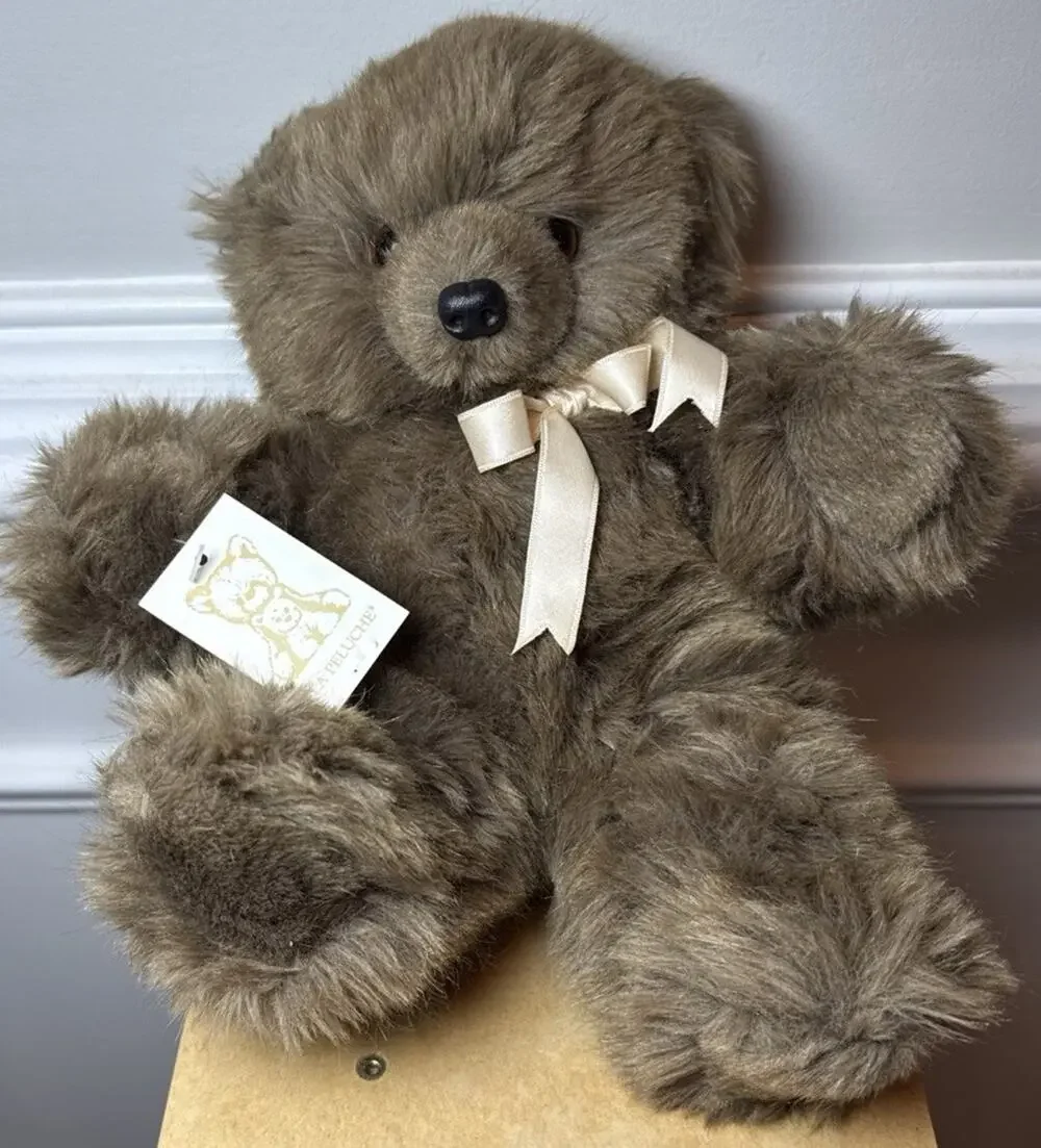 La Peluche French Teddy Bear 11” Brown Plush Made In France Signed Tagged